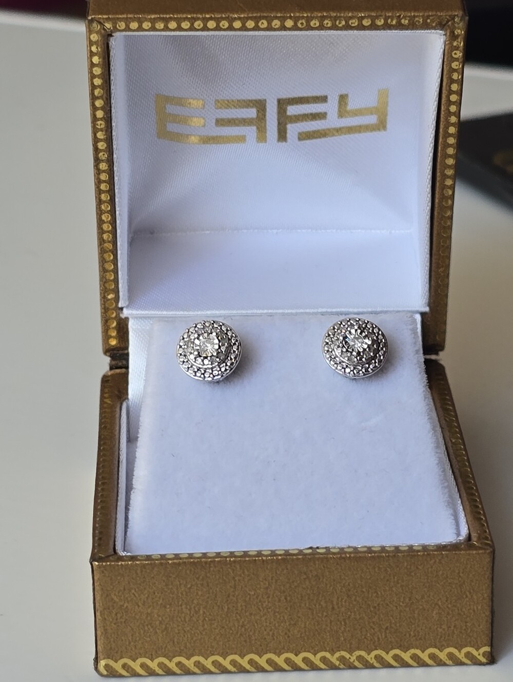 Silver Effy  Pave Cluster Stud Earrings - White